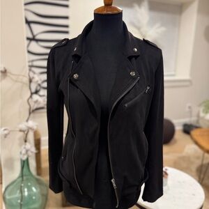 Black Moto Jacket with Silver Zippers